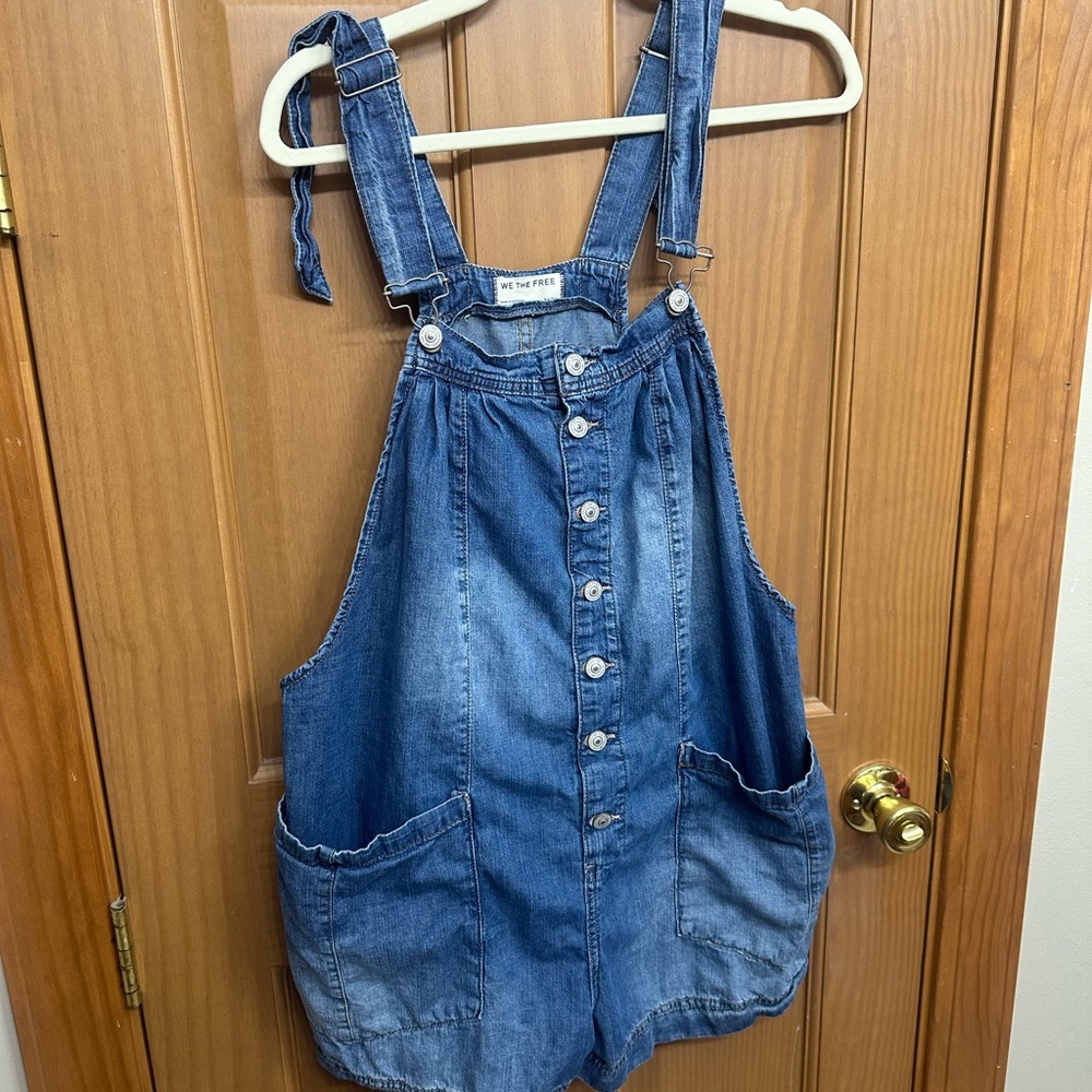 We The Free Mid-Blue Denim Short Overalls